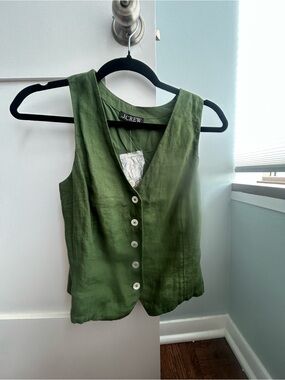 NWT J. Crew Women's Green Linen Button-Front Vest Sz 00